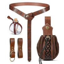 Renesanso diržas su buteliukais su gėrimais, reguliuojama dirbtinės odos juosmens rankinė, Helovino vikingų kostiumo aksesuaras