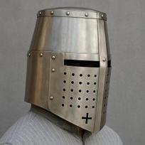 Viduramžių kryžiuočio didysis šalmas Tamplierių riterio šalmas XIII amžius Viso veido plieniniai šarvai Istorinis Cosplay LARP Rankų darbo šalmas