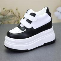 Madingi 12CM natūralios odos batai Pavasariniai platforminiai pleištai Loafer Madingi stambūs sportbačiai Vulkanizuoti moteriški mokasinai Rudeniniai plokščiapadžiai batai 34 juoda