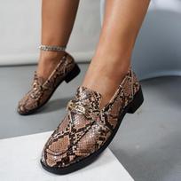 Madingos 2025 m. pavasario naujos moteriškos loafer tipo bateliai su leopardo raštu, madingi perlų dekoru, storapadžiai moteriški batai, PU oda, didelio dydžio, biuro batai 36