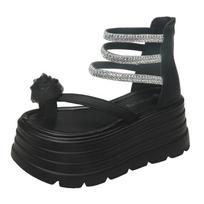 Fashion 8CM New Summer High Platform Women Sandals Wedges Bling Rhinestone Shoe Fashion Outside Chunky Sandals Beach Casual Slides Woman 34 juoda