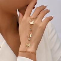 Simple Heart Slave Chain Bracelet Gold Plated Link Connected Wide Finger Ring Bracelets Jewelry Gifts for Women Girls