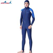 Divesail Unisex Long Sleeve Hooded Snorkeling Suit - Sun Protection, Waterproof, Jellyfish-Resistant Surfing Swimsuit S vyriška spalva