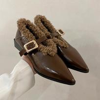 Fashion Autumn Fashion Furry Women Mary Jane Shoes Elegant Pointed Toe Low Heel Shoes Ladies Outdoor Comfort Warm Leather Footwear 35 ruda