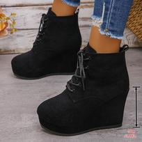 Madingi madingi moteriški batai su raišteliais ir platforma Dydžiai 35-42 Stori platforminiai ankle boots Moteriški rudens žiemos dirbtinio zomšo trumpi batai 35 juoda