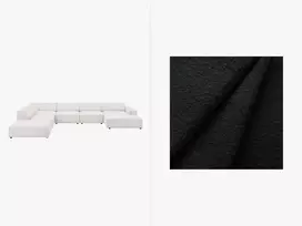 Boucle modulinė U formos kampinė sofa - kairė, Jodie, 7 sėdimos vietos, 364x262x70, juoda