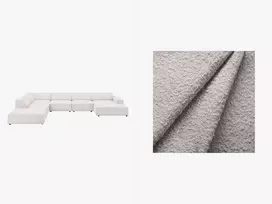 Boucle modulinė U formos kampinė sofa - kairė, Jodie, 7 sėdimos vietos, 364x262x70, šviesiai pilka