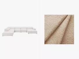 Boucle modulinė U formos kampinė sofa - kairė, Jodie, 7 sėdimos vietos, 364x262x70, smėlio spalvos