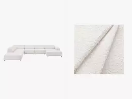 Boucle modulinė U formos kampinė sofa - kairė, Jodie, 7 sėdimos vietos, 364x262x70, balta