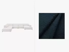 Boucle modulinė U formos kampinė sofa - kairė, Jodie, 7 sėdimos vietos, 364x262x70, tamsiai mėlyna