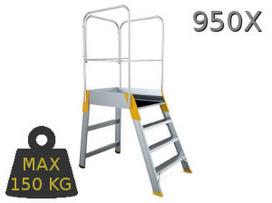 Kopėčios aliuminės, su darbine aikštele: 56x77cm FORTE | 3 pakopų 62-165cm su porankiais**