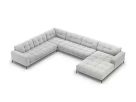 Velvet U formos kampinė sofa - kairė, Mamaia, 7 sėdimos vietos, 327x256x75, sidabrinė