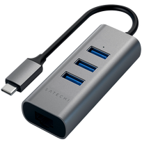 SATECHI Type-C 2-in-1 USB 3.0 Aluminum 3 Port Hub and Ethernet Port Space Gray
