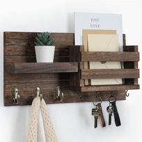 Rustic Wall Mounted Mail Organizer for Wall Entryway Decor Wooden Key Holder with Floating Shelf for Hanging Coats Dog Leashes balta