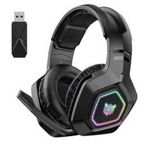 Belaidės žaidimų ausinės 2.4GHz/BT 5.3/Laidinės ant ausų ausinės RGB apšvietimas Žaidėjų ausinės PS4 PC nešiojamam kompiuteriui juoda