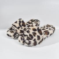 Fashion Leopard Women Slippers Fur Flats Platofrm Shoes Short Plush Open Toe Flip Flops Casual 2025 New Winter Warm Cotton Slides Mujer 38 tamsiai ruda spalva