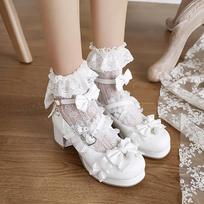 Madingi kryžminiai dirželiai Moteriški aukštakulniai Mary Jane bateliai Vestuvės Arbatos vakarėlis Balti Rožiniai Juodi Rūbai Kaspinas Kambarinės Princesės Cosplay Lolita Batai 34