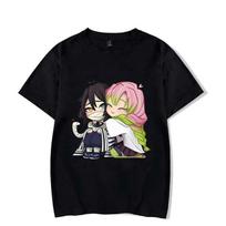 Funny Kanroji Mitsuri Iguro Obanai Cartoon Print T-Shirt Couple Loose Short Sleeve Round Neck Top Anime Casual Shirt Tees S