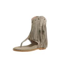 Tassel willow nail herringbone pinch sandals women's new inner height increase fashion versatile cool boots western boots 34 chaki
