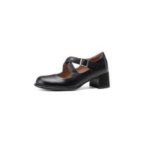 Fashion Fashion Round Toe High Heels 2025 Spring Summer Pumps Genuine Leather Buckles Mary Jane Party Wedding Shoes Woman Women Heels 36 juoda