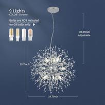 Modern Crystal Chandeliers Firework, Non-dimmable, 9-Light Chrome Dandelion Sputnik Ceiling Light Fixtures, for Bedroom Living Room 9 heads
