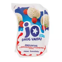 Jogurtas su žemuogėmis ir plombyro skoniu ir bifidobak. JO, 2,4% rieb., 900 g
