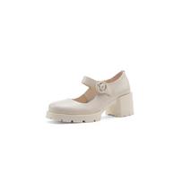 Fashion 2025 New Cow Leather Mary Jane Women's Shoes LEISURE Buckle Platform Shoes Shallow Pumps Round Toe Shoes Woman Zapatos De Mujer 34 balta