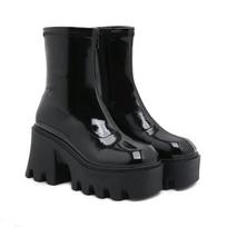 Fashion 9cm Female Platform Wedges Boots Black Autumn Ankle Boots For Women High Heels Ladies Leather Shoes Back Zipper High Quality 35
