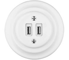 Bohemia-Design - Porcelianinė retro USB maitinimo rozetė su rėmeliu 2x USB-A balta