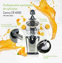 Camry CR 4006 profesionali citrusinių vaisių sulčiaspaudė 500W – tylus veikimas, 2 kūgiai, nerūdijančio plieno korpusas