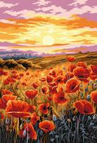 Tapybos pagal skaičius rinkinys „Aguonų laukas saulėlydyje“ (40×50 cm, be rėmelio) su aukštos kokybės akriliniais dažais