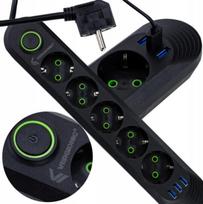Prailgintuvas su įžeminimu 5 lizdų ir 3 USB jungtimis, 5m