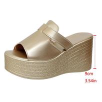 Fashion Women's Gold Platform Wedge Sandals Summer 2025 Thick Bottom Non Slip Beach Slippers Woman Fashion Peep Toe High Heel Sandalias 35 auksas