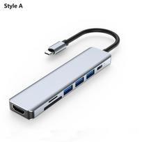 7 viename USB C šakotuvas 4K 30Hz HDMI suderinamas adapteris PD 87W USB 3.0 skirstytuvas TF/SD kortelių skaitytuvas C tipo prijungimo stotis, skirta telefonui / asmeniniam kompiuteriui / nešiojamam kompiuteriui Style A