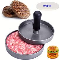 Nelipnus smulkinto mėsainio presas, mėsainių paplotėliams, mėsos smulkintuvas, apvali mėsos presavimo forma delikatesinei mėsai, virtuvės kepsninei juoda
