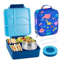 Bento pietų dėžučių rinkinys vaikams su 8 oz sriubos termosu, sandariomis pietų dėžutėmis su 4 skyreliais, vaikams skirta karšto maisto termosinė tara ir 4&Other&1 mėlyna