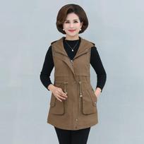 Women Spring Autumn Sleeveless Elegant Vest Lady Slim Jackets Hood Waist Trench Outerwear 5XL juoda