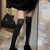 Socks Women Autumn/Winter Thigh High Lace Cute Lolita Warm Stockings Black White Long Leg Socks for Girl Boot Accessories One Size