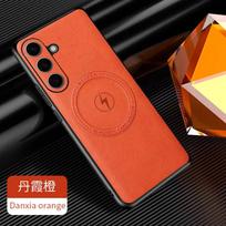 Naujas magnetinis odinis dėklas Samsung Galaxy S25 Ultra Plus, belaidžio įkrovimo telefono dėklas Samsung S24 S23 S22 S21 Ultra Plus S25Plus oranžinė