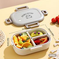 3 skyrių plastikinė bento dėžutė, nešiojama, studentams, vaikams, pietų dėžutė, tinkama naudoti mikrobangų krosnelėje, nuimama, nepralaidi, padalinta pietų dėžutė 3&800ml ruda