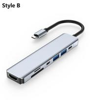 7 viename USB C šakotuvas 4K 30Hz HDMI suderinamas adapteris PD 87W USB 3.0 skirstytuvas TF/SD kortelių skaitytuvas C tipo prijungimo stotis, skirta telefonui / asmeniniam kompiuteriui / nešiojamam kompiuteriui Style B