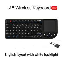 Mini klaviatūra 2.4G RF belaidė klaviatūra delninė su Touchpad pele Rusų anglų kalbos klaviatūros foninis apšvietimas Touchpad pelė, skirta asmeniniam nešiojamajam kompiuteriui Smart TV Box