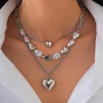 DIEZI Multilayer Baroque Imitation Pearl Choker Necklace For Women Party Gift Fashion Tassel Heart Pendant Necklace Jewelry