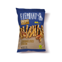 Krekeriai ELEPHANT Twisted su karamelizuotais svogūnais, 80 g