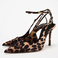 Pavasariniai aukštakulniai Moteriški Mary Jane bateliai Retro leopardo rašto Seksualūs su kulkšnies dirželiu Slingback prabangūs dizainerių moteriški bateliai aukštu kulnu 36 ruda