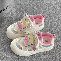 Fashion Korean-style 2025 Spring Women's Dopamine Bow Platform Sneakers - Chunky White Bread Shoes Cute & Versatile Thick-Sole Summer 35