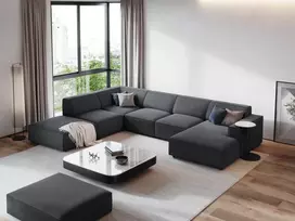 Modulinė U formos kampinė sofa - kairė, Jodie, 7 sėdimos vietos, 364x262x70, tamsiai pilka