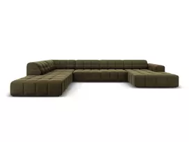 Velvet U formos kampinė sofa - kairė, Jennifer, 7 sėdimos vietos, 364x262x70, žalia