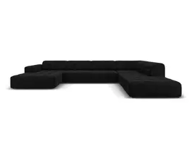 Velvet U formos kampinė sofa - dešinė, Jennifer, 7 sėdimos vietos, 364x262x70, juoda