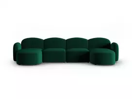 Velvet U formos sofa, Blair, 6 sėdimos vietos, 354x167x76, butelio žalia